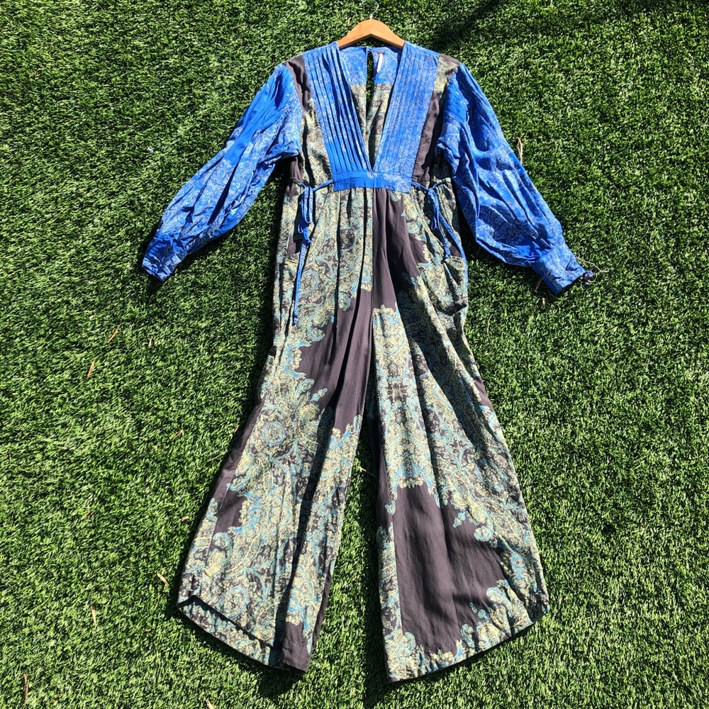 Free People blooming fields blue green jumpsuit